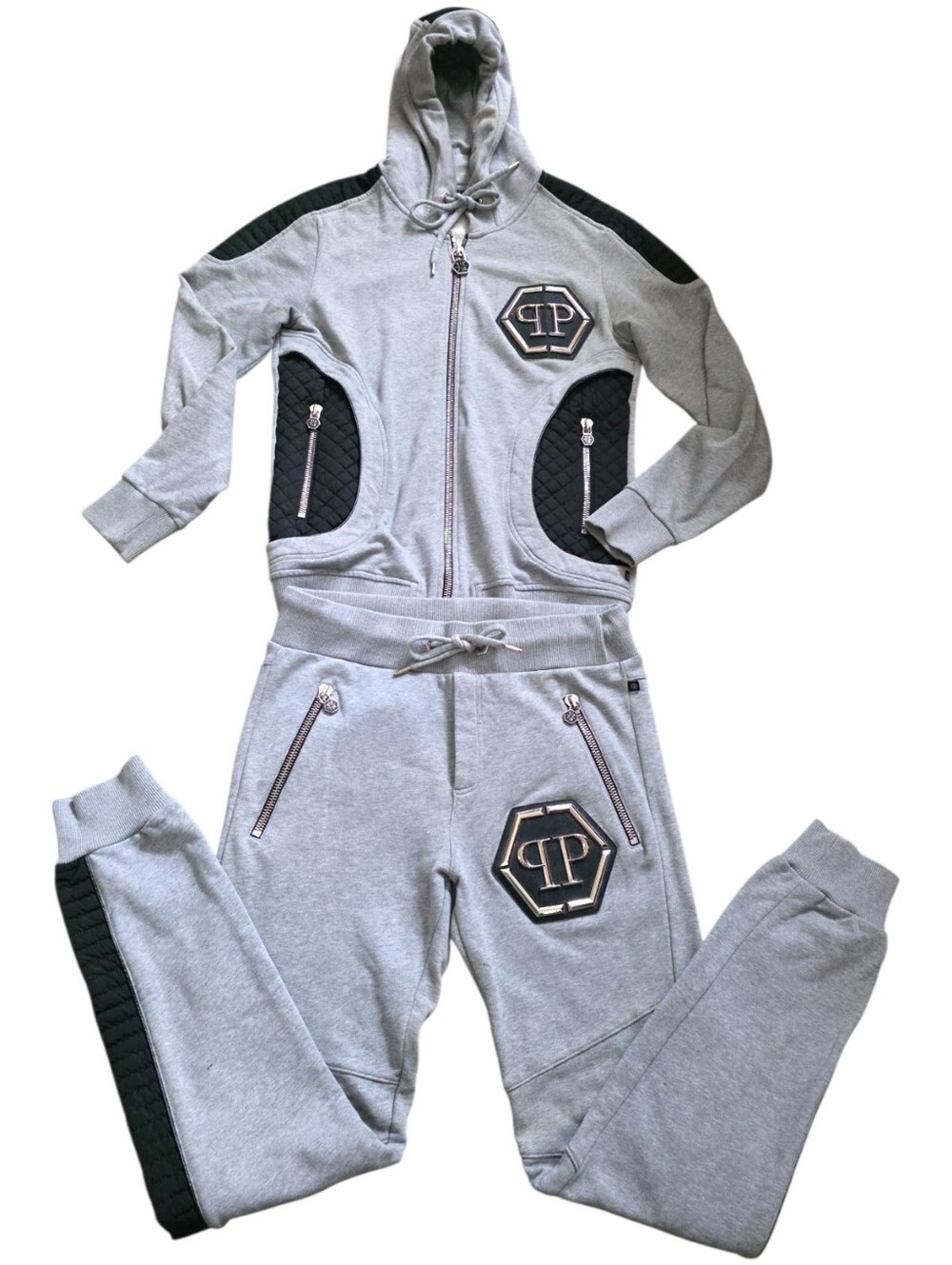 Philipp Plein Gray Moto Tracksuit Set Large Made Italy Hoodie Joggers Luxury